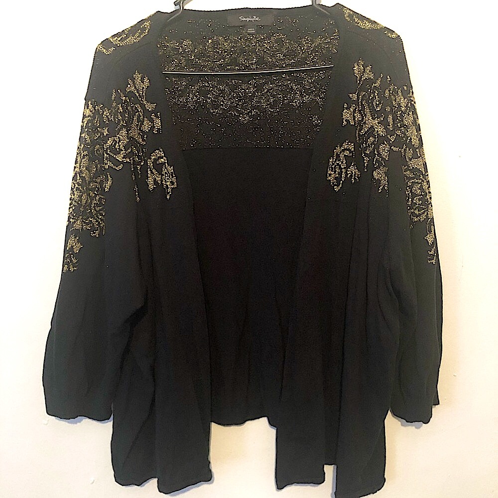 Simply Be black and gold metallic cardigan sz 26